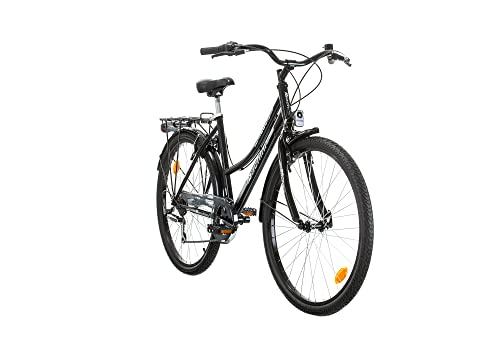 Bicicleta de ciudad Probike de 26 pulgadas, urbana, Shimano de 6 velocidades, para mujer, hombre y niña, adecuado a partir de 155 cm – 175 cm (negro brillante)