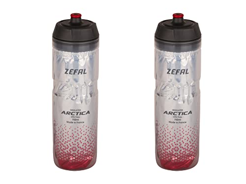 ZEFAL Pack Arctica 75 - Lote de 2 bidones para bicicleta 750 ml, botella de bicicleta isotérmica - Inodoro e impermeable, botella deportiva sin BPA, Plata/Rojo, 2 x 750ml
