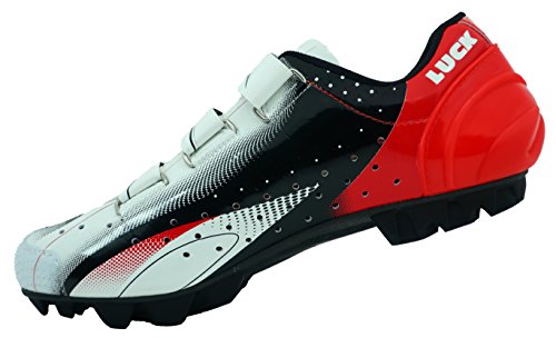 LUCK Zapatillas de Ciclismo Extreme 3.0 MTB,con Suela de Carbono y Triple Tira de Velcro de sujeción ademas de Puntera de Refuerzo. (43 EU, Rojo)