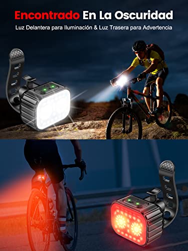 CIRYCASE Luces Bicicleta Delantera Y Trasera, Recargable USB Súper Brillante, IPX6 Impermeable, para Montar Noche/Acampar, 8+12 Iluminación Modos & Batería Duradera