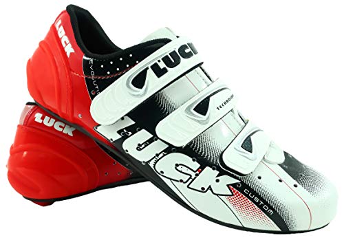 Luck Zapatillas de Ciclismo Carretera EVO, para Hombre y Mujer, Suela de Carbono Muy Rígida y Ligera, Triple Tira de Velcro para un Ajuste Óptimo, Rojo, 42 EU