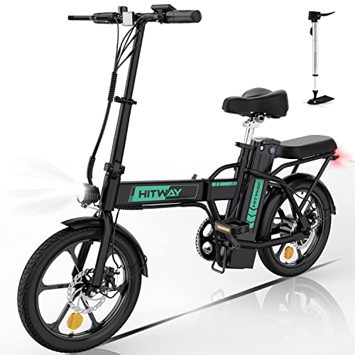 HITWAY E-Bike Bicicleta Plegable de la Ciudad, negro, verde, Batería 8.4h, Milestone eléctrico de hasta 35-70 km, Batería 250 W/36 V/8.4Ah, MAX.
