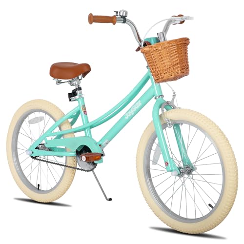 JOYSTAR Bike Bicicleta para niñas de 20 Pulgadas para niños de 5 a 9 años (109,2 a 149,9 cm), Bicicleta Infantil con Ruedas estabilizadoras, Cesta y Guardabarros, Verde