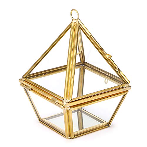 Sumnacon Soporte de exhibición de anillo de joyería geométrico diamante prisma caja de joyería de cristal soporte vitrina caja de regalo anillo colgante, pendientes de 2 niveles