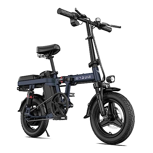 ENGWE T14 Mini Bici Eléctrica Plegable para Adultos o Adolescentes, Neumáticos de 14'', Motor de 250W, Batería de 48V 10AH, Velocidad hasta 25KM/H, Bicicleta Urbana de Paseo (Azul)