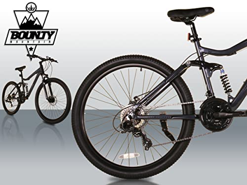 Bounty Bicicleta de montaña con suspensión total - Cambio Shimano 18 velocidades, horquillas de suspensión Zoom, frenos de disco, llantas de aleación ligera - Bicicletas para hombre