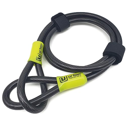 URBAN UR462M Cable de Seguridad Acero Flexible Universal para Bici o Patinete Ø 10mm 120cm Antirrobo Doble lazo para Fijar Ruedas Sillín Bicicleta Multifunción Negro