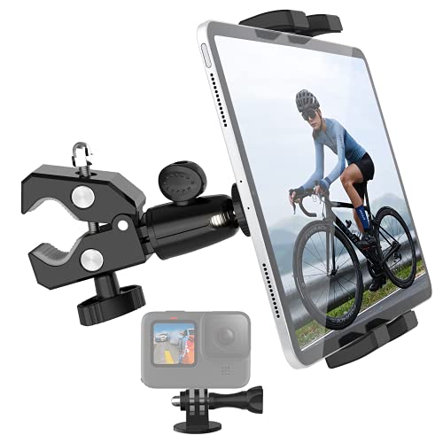 Soporte Tablet Bicicleta para iPad, Aozcu Soporte Tablet para Spin Bike, Soporte Manillar Bici Ciclismo Interior para iPad Pro 12.9, iPad Air, iPad Mini, Galaxy Tabs, iPhone, 4-13'' Teléfono y Tableta