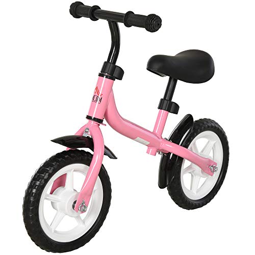 HOMCOM Bicicleta sin Pedales Infantil Altura Ajustable para Principiantes de +3 Años con Ruedas con Relieve Diseño Novedoso Bicicleta de Equilibrio 71x32x56 cm Rosa