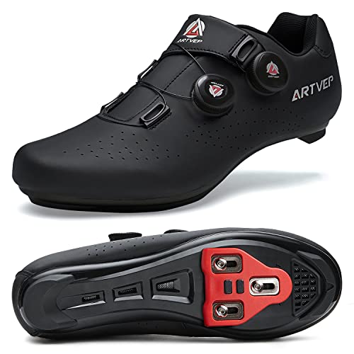 Zapatillas de Ciclismo para Hombre Zapatillas de Bicicleta de Carretera para Mujer compatibles con Look SPD SPD-SL Delta Cleats Zapatillas de Spinning para Interiores Exteriores Toda Negro EU 40