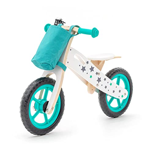 Robincool Bicicleta Sin Pedales Montessori Street Cirtuit 83x36x53 cm Correpasillos de Madera Eco Color Verde Cesta Incluida para Guardar Juguetes para Niños de + 1 Año