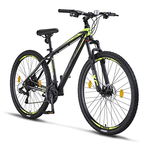 Licorne Bike Diamond Premium - Bicicleta de montaña de aluminio para niños, niñas, hombres y mujeres, cambio de 21 velocidades, freno de disco para hombre, horquilla delantera ajustable (27,5, negro y