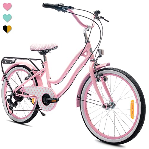 Heart Bike Bicicleta niña 20 Pulgadas, Casete Shimano Tourney 6 velocidades y Manillar Revoshift, reflectores, Timbre (20 Pulgadas, Rosa)