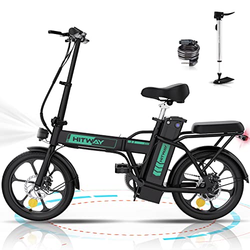 HITWAY Bicicleta eléctrica Ebike Bicicletas urbanas Plegables, batería de 8,4Ah, Motor de 250W, Alcance hasta 35-70 km BK5, negra.