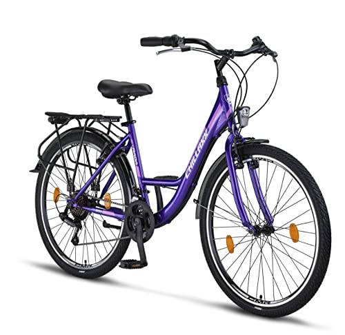 Chillaxx Bicicleta Strada Premium City Bike en 26 y 28 pulgadas – Bicicleta para niñas, niños, hombres y mujeres – 21 velocidades – Bicicleta holandesa de ciudad (26 pulgadas, freno V morado)