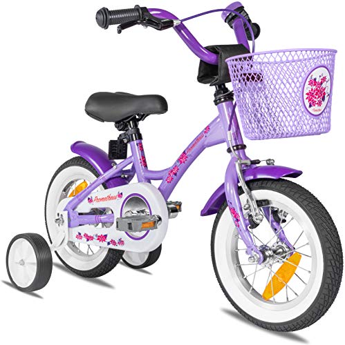 Prometheus Bicicleta para niños de 2 a 5 años | Bicicleta Infantil 3 años para niñas 12 Pulgadas con ruedines en Morado y Blanco