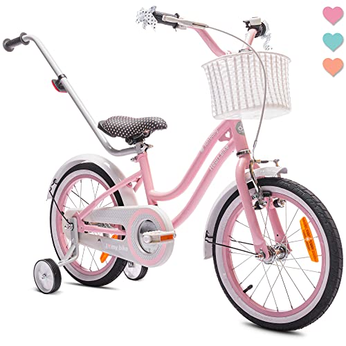 sun baby Heart Bike Bicicleta de 12 14 16 Pulgadas, para niño 2-6 años, con Ruedas de Entrenamiento, Manillar y Cesta (14 Pulgadas, Rosa)