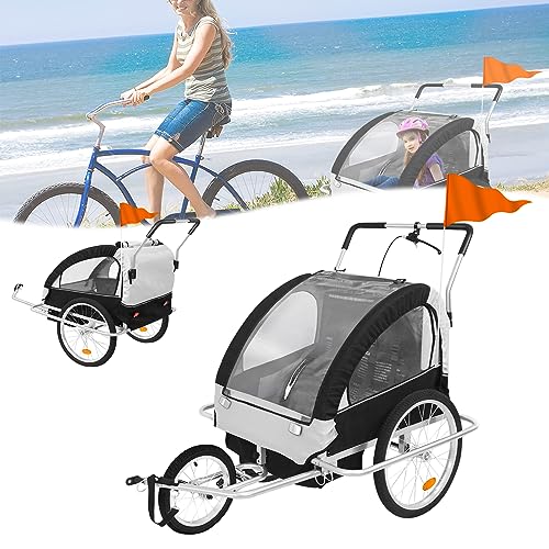 HENGMEI Remolque de bicicleta para niños, máx. 40 kg, plegable, función de jogger, bicicleta remolque, giratorio 360°, para 1 a 2 niños, bicicleta eléctrica, cochecito de jogger