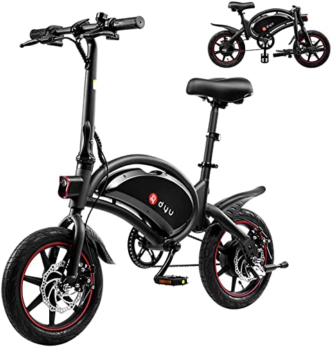 DYU Bicicleta Eléctrica Plegable,14 Pulgadas,Inteligente E-Bike con Asistencia de Pedal, 3 Modos de Conducción,Altura Ajustable,Portátil Compacta,Unisex Adulto (Negro)