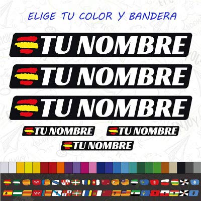 CUAC REVOLUTION 6 x Bandera ESPAÑA Nombre Pegatina EN Vinilo para Moto Bici Casco BTT Bicicleta Personalizable