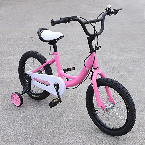 Fetcoi Bicicleta infantil de 16 pulgadas con ruedas estabilizadoras antideslizantes para niños y niñas a partir de 4-8 años, ruedas de apoyo desmontables para bicicletas infantiles (rosa)