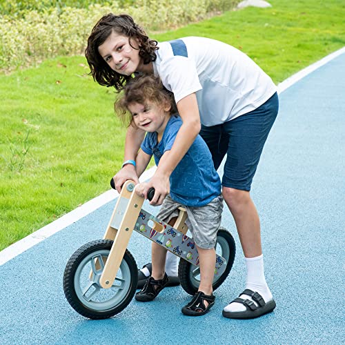 AIYAPLAY Bicicleta sin Pedales de Madera para Niños de 3-6 Años con Sillín Ajustable de 34-40 cm Bicicleta de Equilibrio Infantil con Ruedas de 12