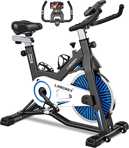 LABGREY Bicicleta Indoor Ejercicio Gym Casa Fitness Bikes Volante 15 KG, Resistencia Ajustable con Pantalla LCD y Monitor de Frecuencia Cardíaca (Azul)