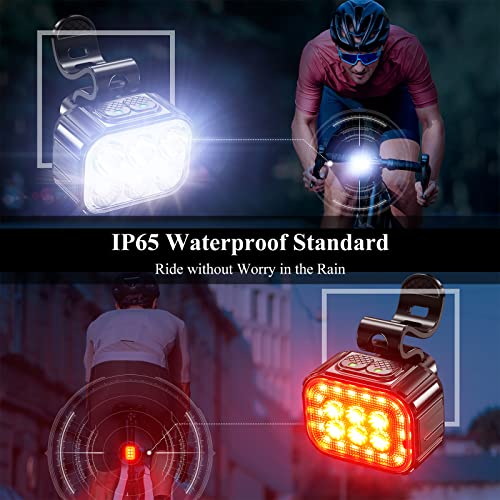 OneAmg Luz Bicicleta USB Recargable IP65 Impermeable Múltiples Modos de Iluminación Potentes Luces LED Bicicleta Delantera y Trasera Adecuado para Montar de Noche, Acampar y Hacer Senderismo