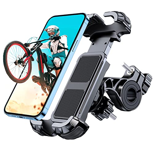 Motack Soporte Movil Bicicleta, [Bloqueo con un Botón] [Sujeción Segura] Soporte Móvil Moto, 360° Rotación Soporte Telefono Moto Bici Compatible con iPhone 15 Pro MAX, Samsung (4.7