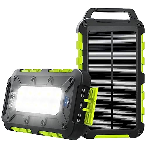 Cargador Solar 20000mAh Batería Externa Portátil Banco de Energía Solar con Panel Solar y Linterna LED,Carga Rápida con 2 USB Puertos Imperable para Movil Ordenador Cámping Emergencia Verde